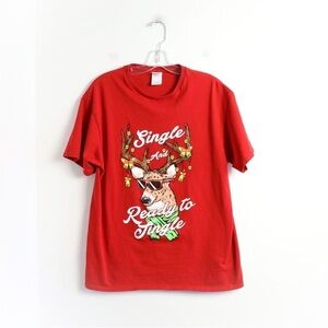 Single and Ready to Jingle Christmas print cotton men’s t-shirt reindeer party